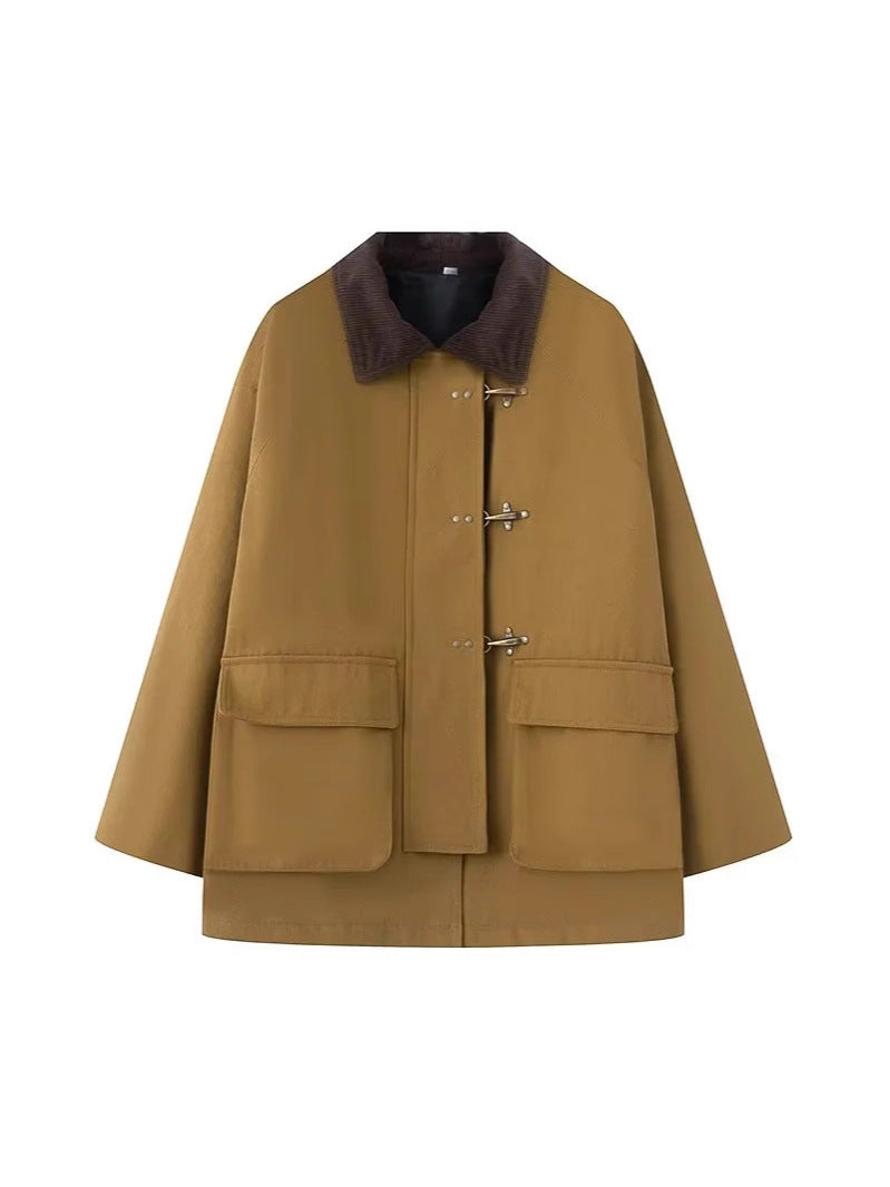 Damen oversized Trenchjacke mit klassischem Stehkragen und praktischen Taschen R&B