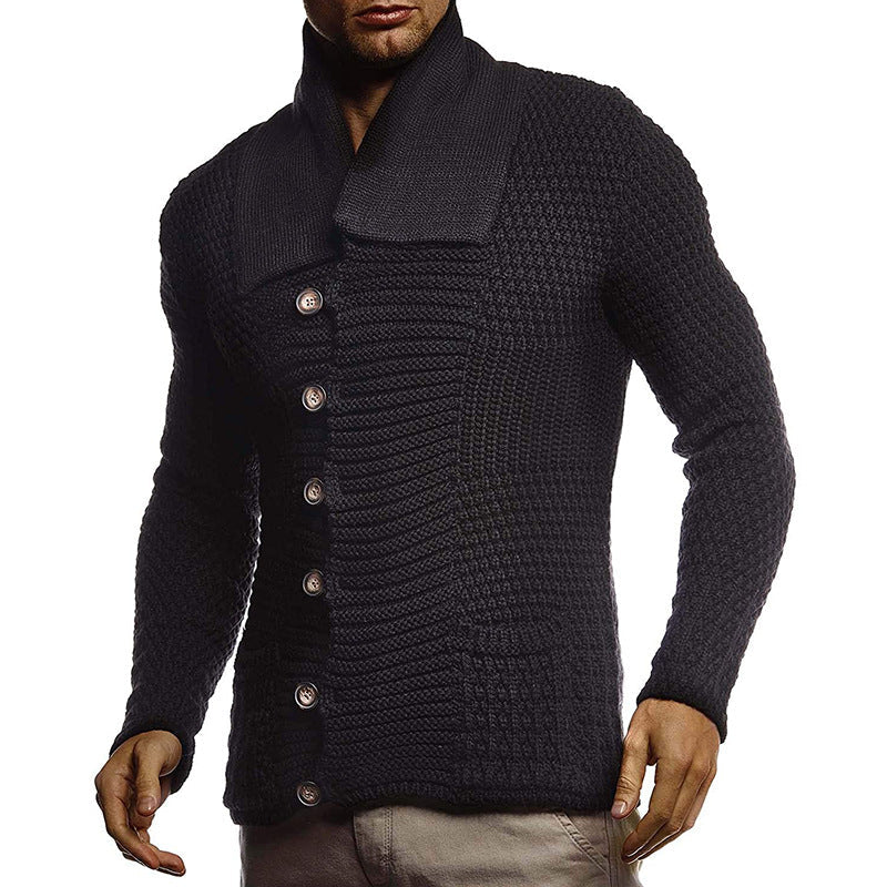 Herren strukturiertes Strickoberteil mit großem Kragen und praktischen Taschen R&B