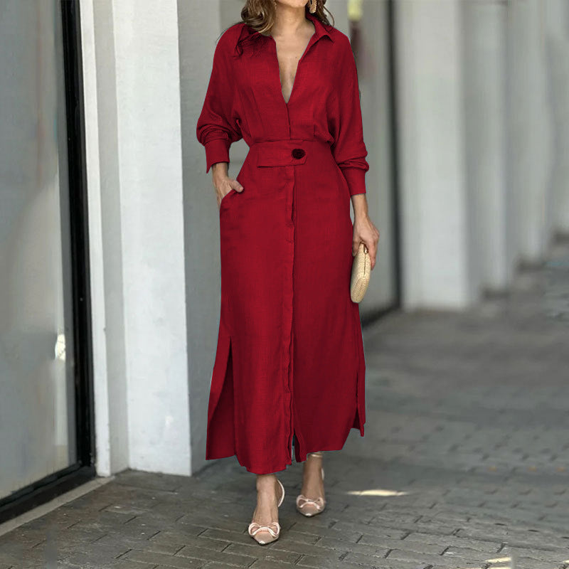 Damen Maxikleid aus leichtem Leinen mit eleganter Knopfleiste und praktischen Seitenschlitzen R&B
