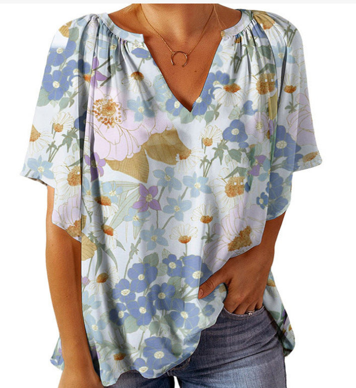 Damen Blusenshirt mit floralem Design und V-Ausschnitt R&B
