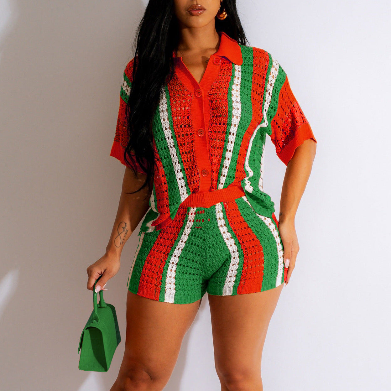 Damen Set aus gehäkeltem Top und Shorts R&B