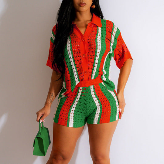 Damen Set aus gehäkeltem Top und Shorts R&B
