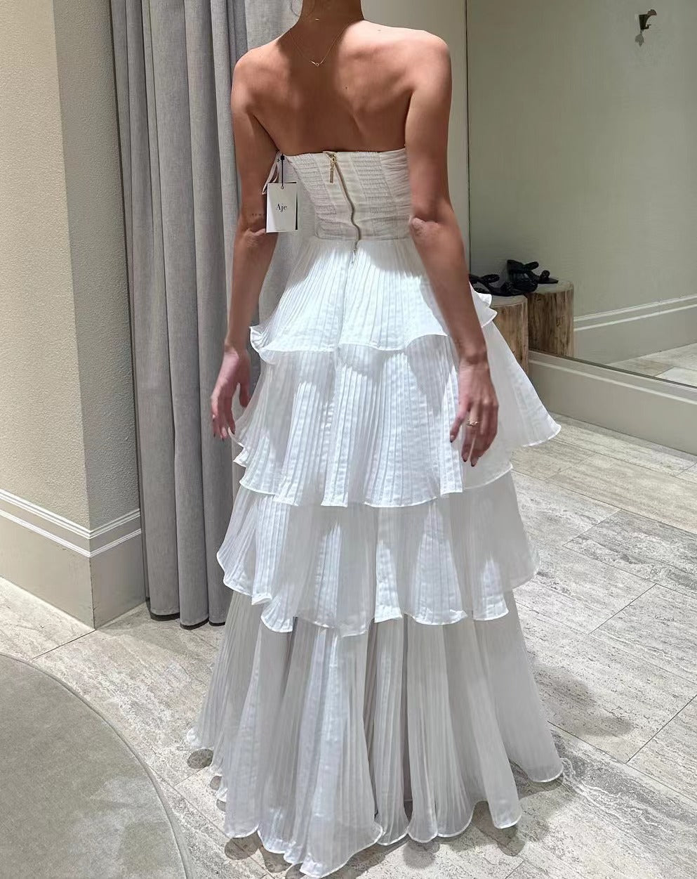 Damen Maxikleid mit voluminösen Rüschendetails und elegantem Rock R&B