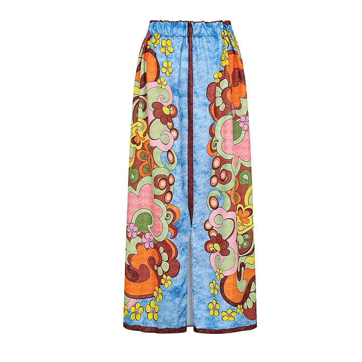 Damen Vintage Badeanzug mit buntem Muster und Schmuckgürtel R&B