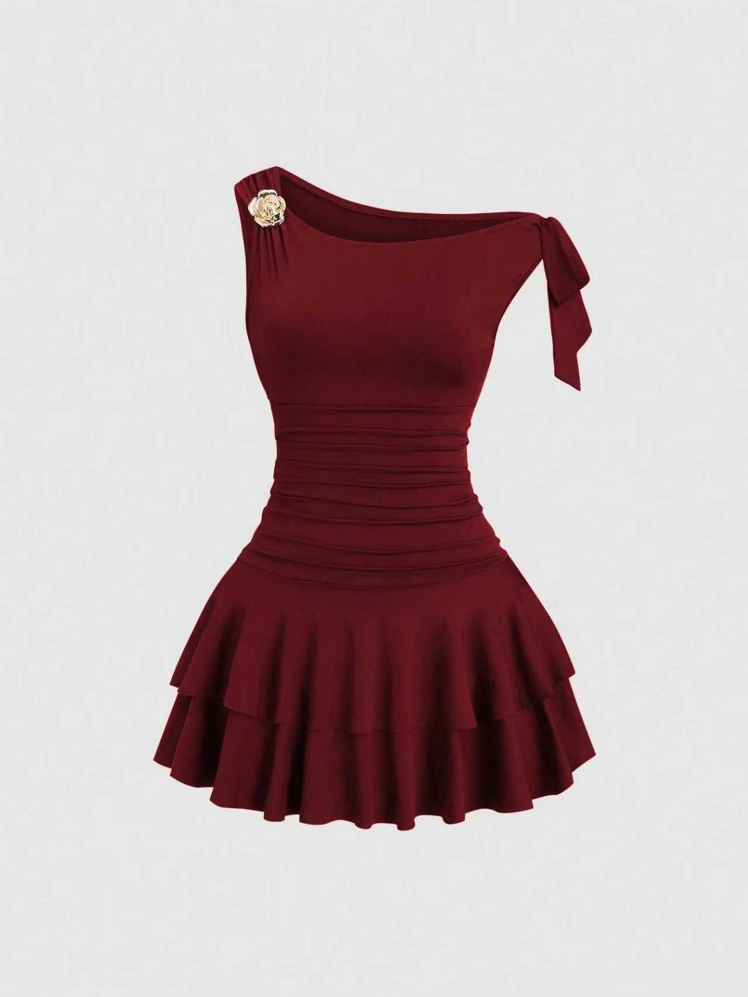 Damen elegantes Wickelkleid mit asymmetrischem Saum und raffiniertem Kordelzug R&B