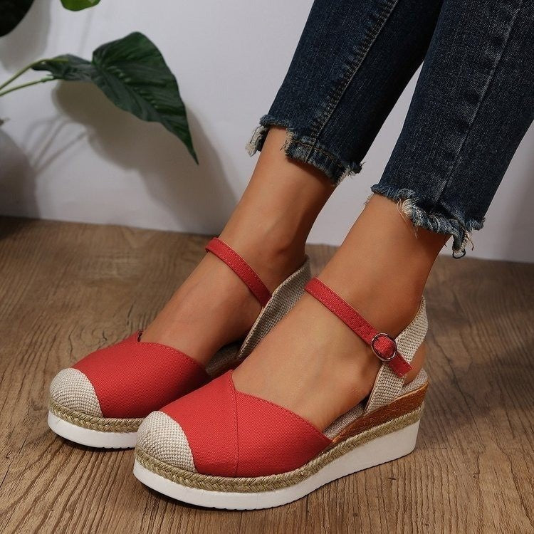 Damen Wedge-Sandalen mit elastischem Riemen und geflochtenem Detail R&B