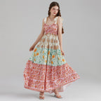 Damen Maxikleid mit floralen Falten und großzügigem A-Linien-Schnitt R&B