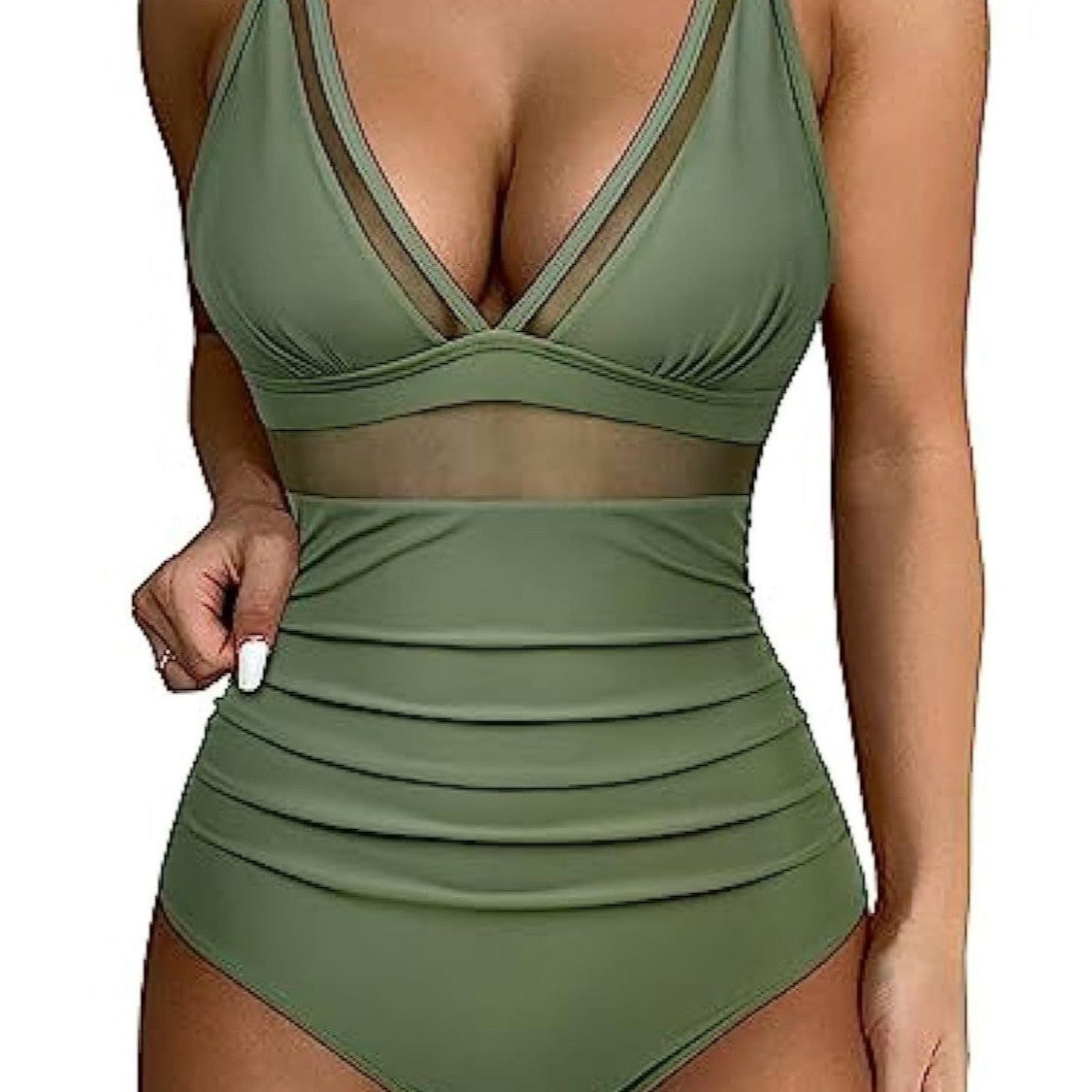 Damen Hochtaillierter Badeanzug mit transparenten Einsätzen R&B