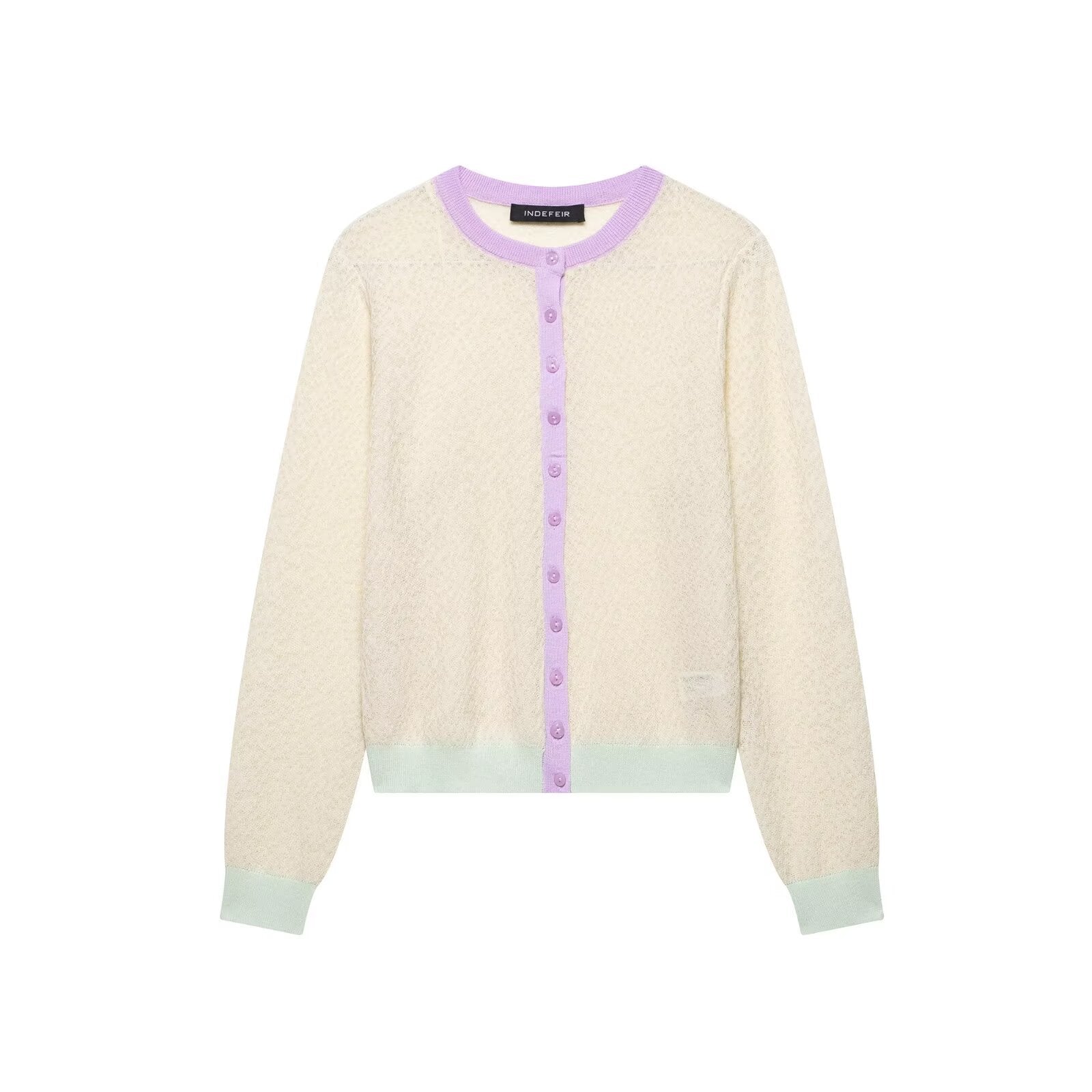 Damen Strickjacke mit zartem Muster und farblich abgesetzten Details R&B