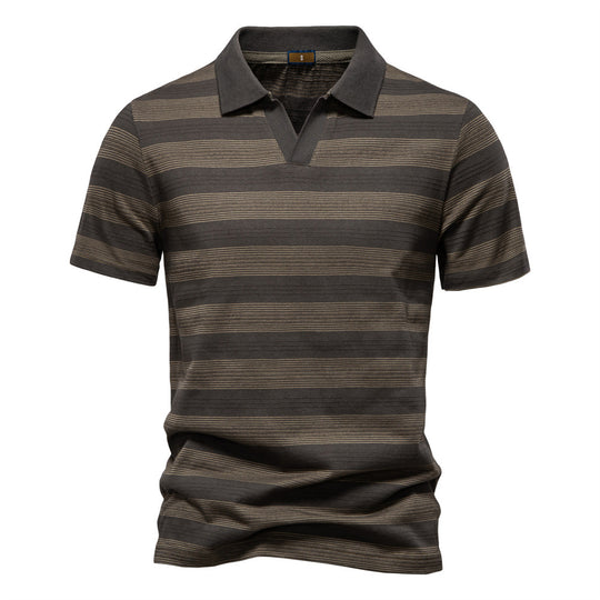 Herren Polo-Shirt mit stylischem V-Ausschnitt und modernem Streifenmuster R&B