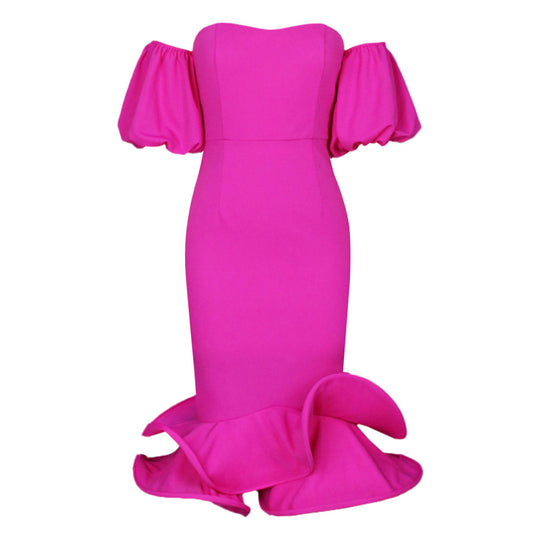 Damen Figurbetontes Kleid mit asymmetrischem Rüschenrock R&B