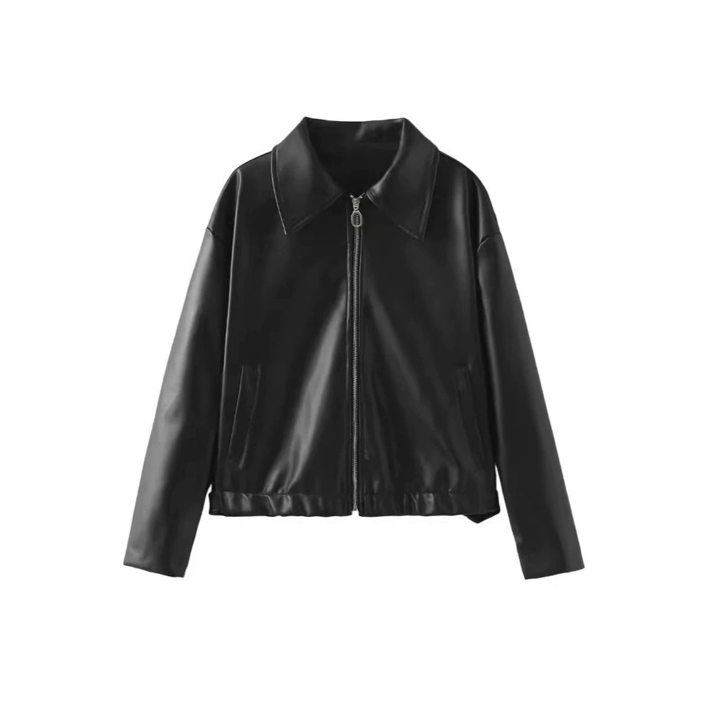 Damen elegante Kunstlederjacke im modernen Design mit praktischem Reißverschluss R&B