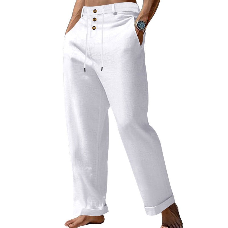 Herren lässige Leinenhose mit verstellbarem Kordelzug und praktischen Seitentaschen R&B