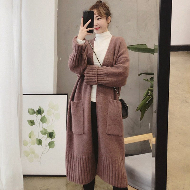 Damen Oversized Strickmantel mit praktischen Taschen und tiefem V-Ausschnitt R&B