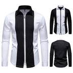 Herren modisches Langarmshirt mit stylischem Stehkragen und kontrastierenden Paspeln