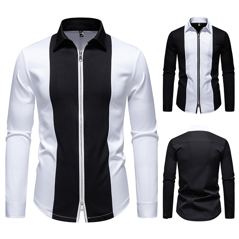 Herren modisches Langarmshirt mit stylischem Stehkragen und kontrastierenden Paspeln