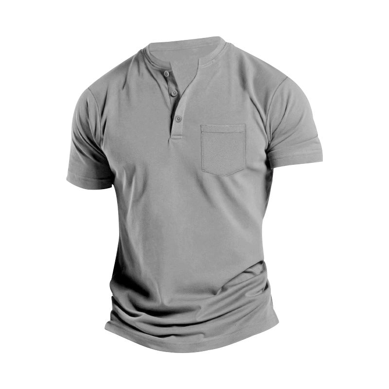 Herren nan atmungsaktives Baumwoll-Elasthan Kurzarm-Henley mit Brusttasche R&B