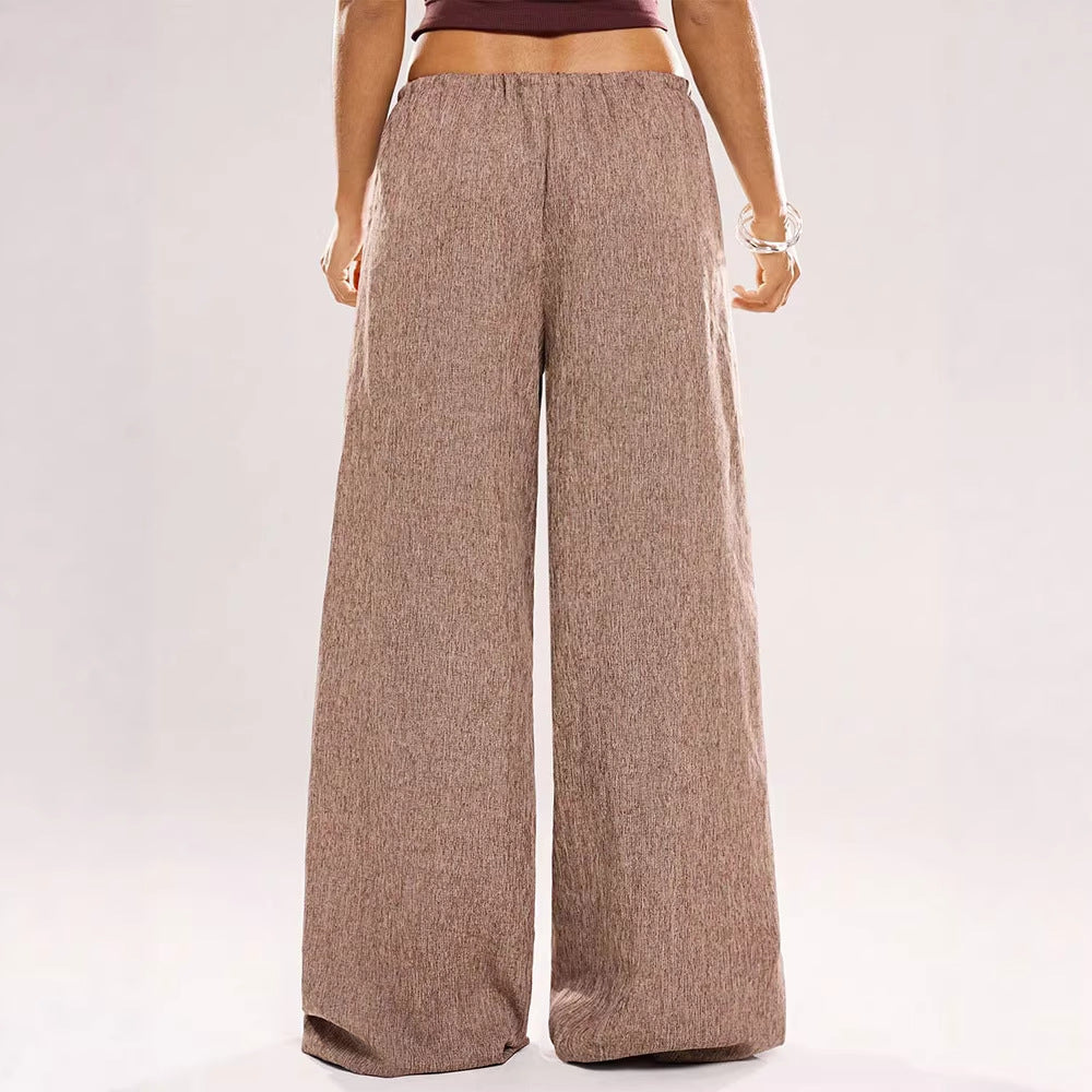Damen Weite Leinenhose mit elastischem Bund und dekorativen Kordeldetails R&B