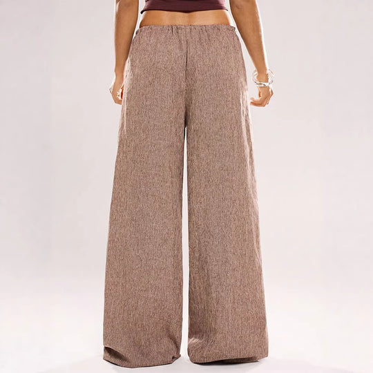 Damen Weite Leinenhose mit elastischem Bund und dekorativen Kordeldetails R&B