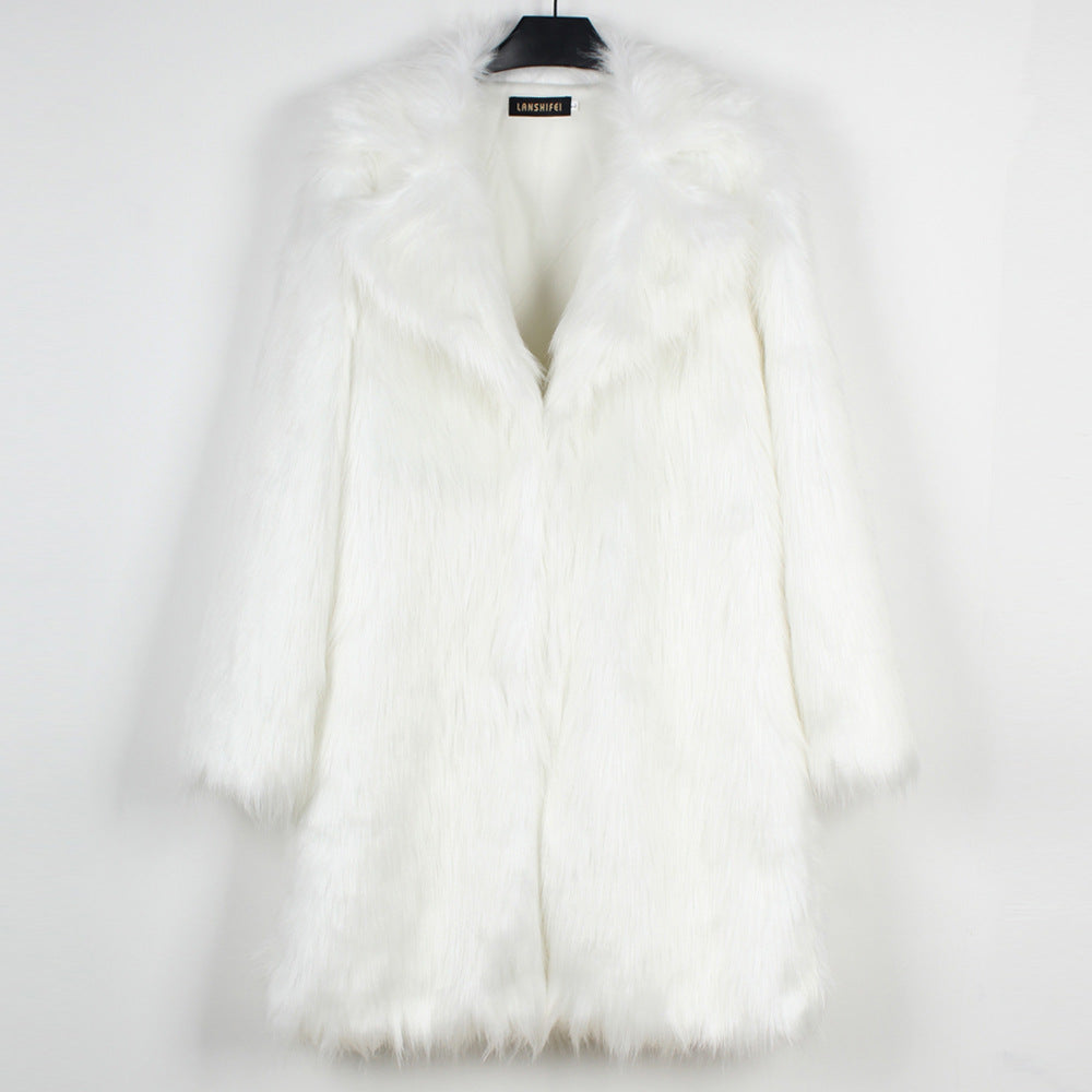 Damen Luxuriöser Kunstpelz-Mantel mit breitem Revers R&B