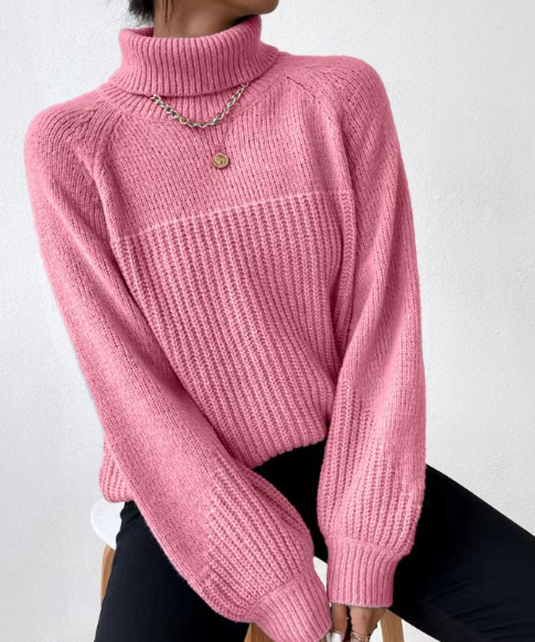 Damen Strickpullover mit hochgeschlossenem Kragen und strukturiertem Rippdesign R&B
