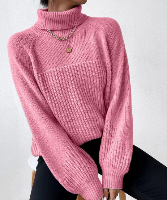 Damen Strickpullover mit hochgeschlossenem Kragen und strukturiertem Rippdesign R&B