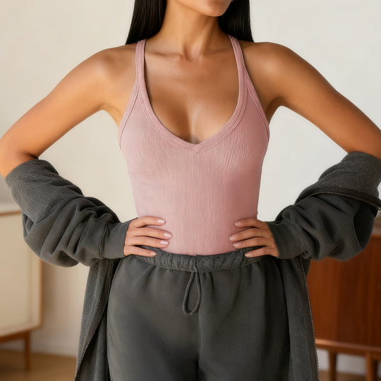 Damen Sportliche Weste mit tiefem V-Ausschnitt und verstellbaren Trägern R&B