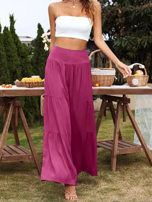 Damen weit geschnittene Sommerpalazzo-Hose mit hohem Bund und plisséierten Details R&B