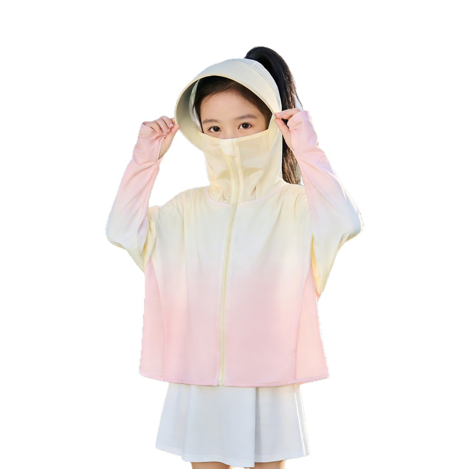 Unisex nan Kinder UV-Schutz-Sonnenjacke mit verlängerter Rückenpartie, Kapuze und Daumenlöchern  R&B