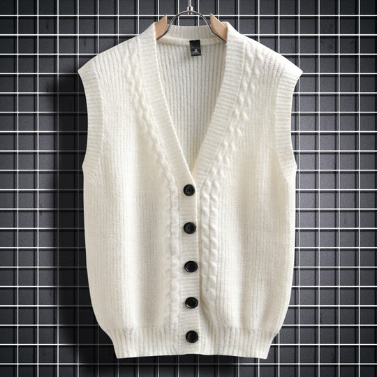 Damen ärmellose Strickjacke mit strukturiertem Zopfmuster R&B