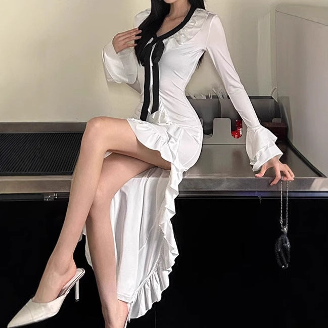 Damen Elegantes Maxikleid mit Rüschendetails und elegantem Bindeband R&B