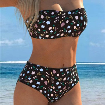 Damen Bandeau-Bikini mit floralem Muster und hohem Taillenschnitt R&B