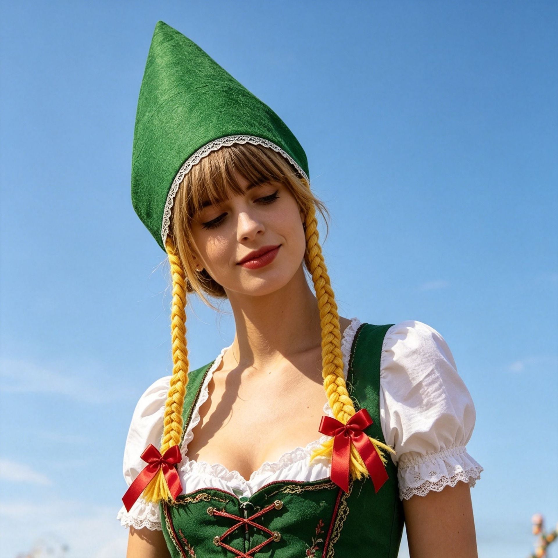 Damen nan traditionelle Trachtenhaube aus Baumwollvelours mit feinem Spitzenrand für Dirndl R&B