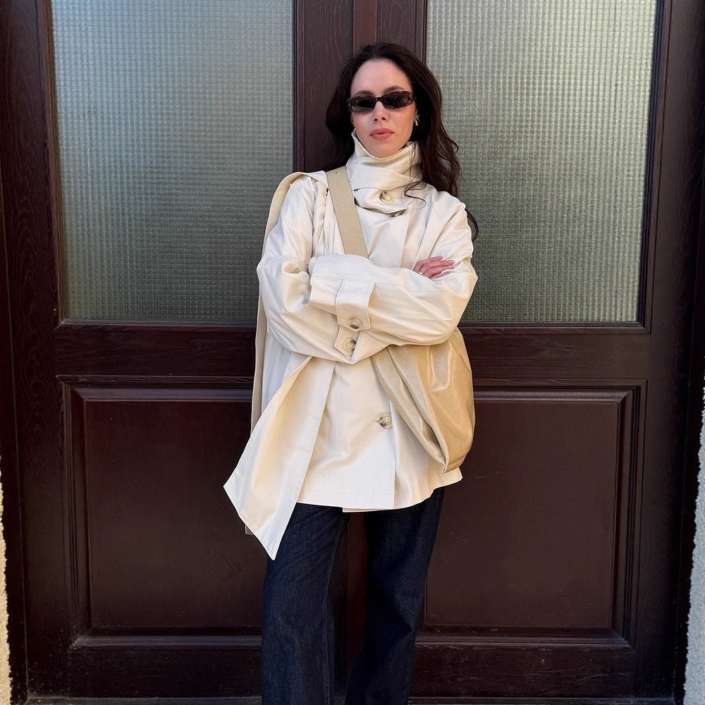 Damen oversized Cabanjacke mit praktischen Knöpfen und modernem Stehkragen R&B