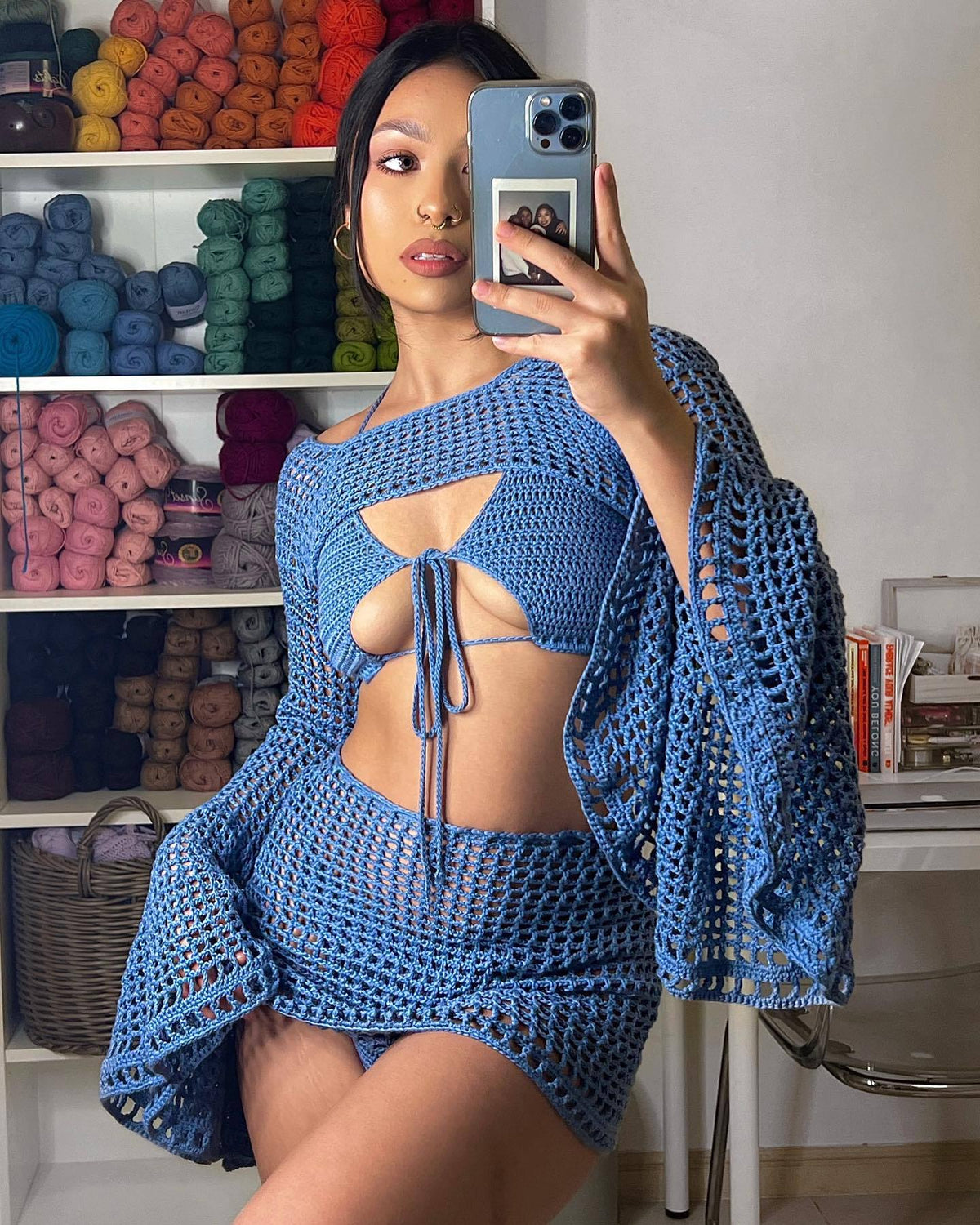 Damen gehäkeltes Strandoutfit mit verspielten Rüschendetails R&B