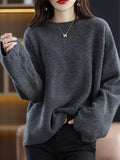 Damen weicher Strickpullover mit weitem Schnitt und legerem V-Ausschnitt R&B