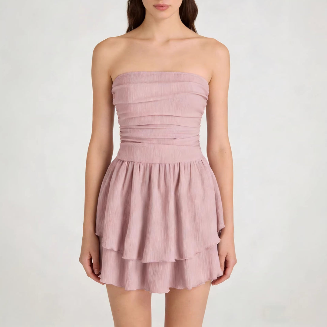 Damen Wickelkleid mit gerafftem Oberteil und fließendem Rock R&B