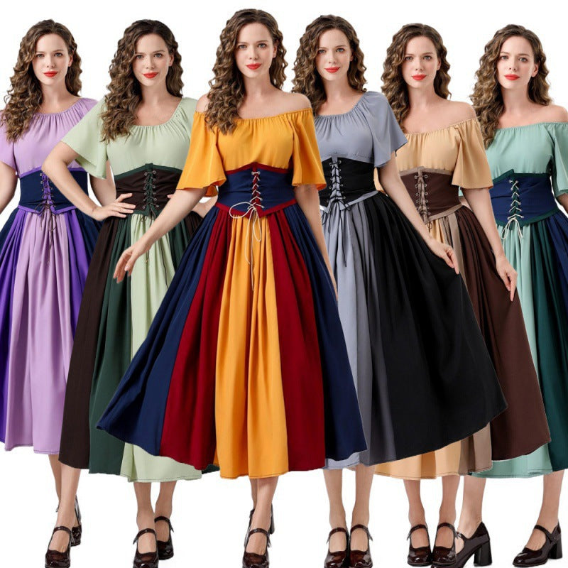 Damen Elegantes Maxikleid mit taillierter Schnürung und luftigen Ärmeln R&B