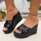 Damen Glamouröse Plattform-Sandalen mit Paillettenverzierung R&B