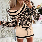 Damen elegantes und trendiges Minikleid mit asymmetrischem Ausschnitt R&B