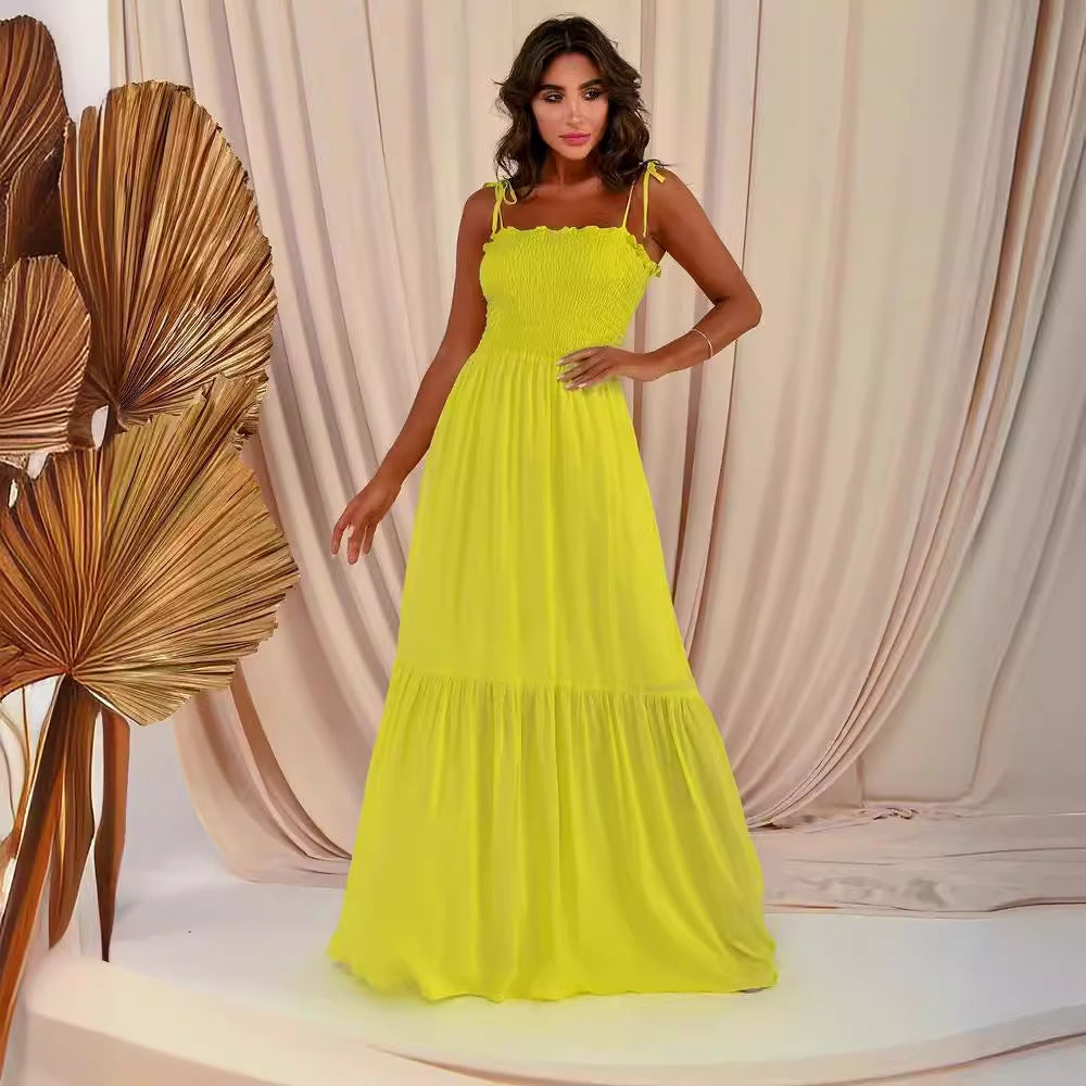 Damen luftiges Maxikleid mit Spaghetti-Trägern und Rüschendetails R&B