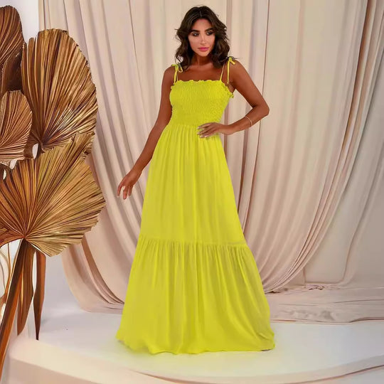 Damen luftiges Maxikleid mit Spaghetti-Trägern und Rüschendetails R&B