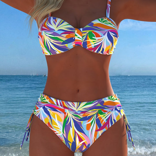 Damen Bandeau-Bikini mit einzigartigem Federmuster und hohem Taillenschnitt R&B
