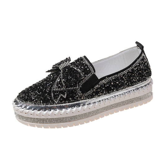 Damen Glitzernde Slip-On Sneakers mit dekorativem Schleifen- und Strass-Detail R&B