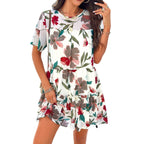 Damen Blütenmuster Freizeitkleid mit Rüschensaum und kurzen Ärmeln R&B