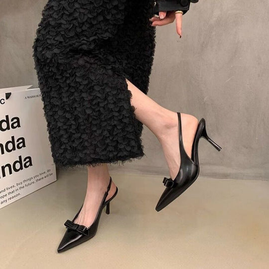 Damen elegante Slingback-Pumps mit zarter Schleifenverzierung R&B