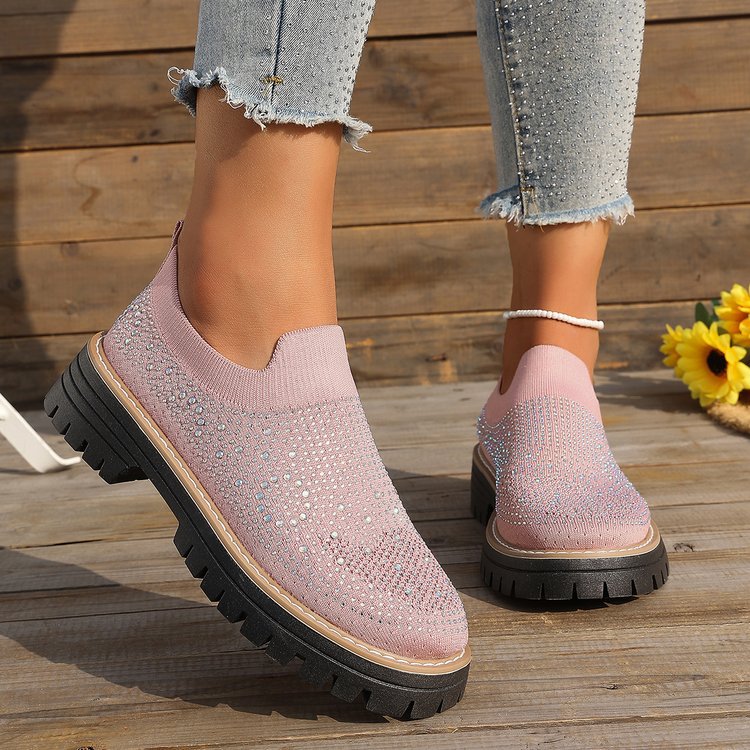 Damen Slip-On Sneakers mit funkelndem Strass und rutschfester Sohle R&B