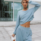 Damen nan weites Lounge-Hosen-Set mit hohem Komfortbund und kurzem Sweatshirt R&B