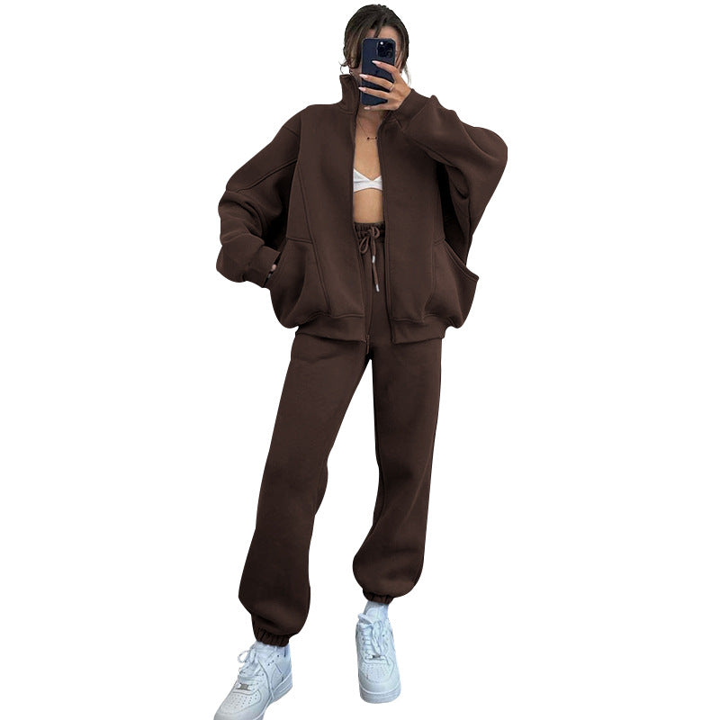Damen gemütliches Sweatsuit mit hoher Kragen und praktischen Taschen R&B