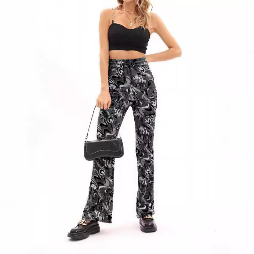 Damen weite Palazzo-Hose mit modischem Wellenmuster und elastischem Bund R&B